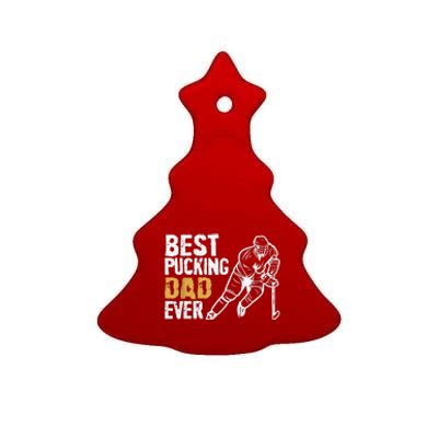 Best Pucking Dad Ever Retro Ice Hockey Coach Ceramic Tree Ornament