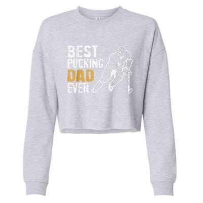 Best Pucking Dad Ever Retro Ice Hockey Coach Cropped Pullover Crew