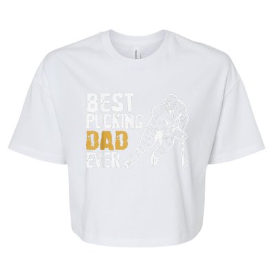 Best Pucking Dad Ever Retro Ice Hockey Coach Bella+Canvas Jersey Crop Tee