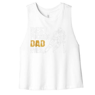 Best Pucking Dad Ever Retro Ice Hockey Coach Women's Racerback Cropped Tank