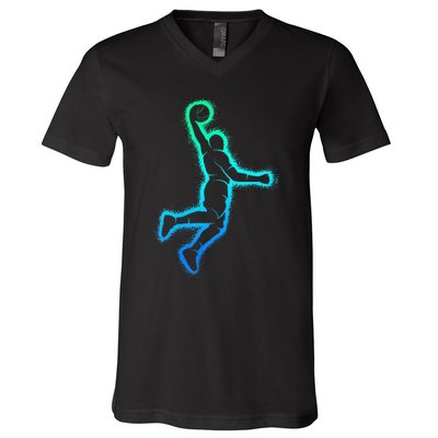 Basketball Player Dunking Basketball V-Neck T-Shirt