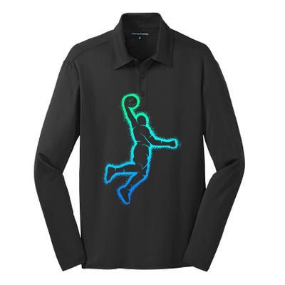 Basketball Player Dunking Basketball Silk Touch Performance Long Sleeve Polo