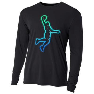 Basketball Player Dunking Basketball Cooling Performance Long Sleeve Crew