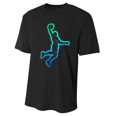 Basketball Player Dunking Basketball Performance Sprint T-Shirt