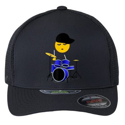 Boy Playing Drums Drummer Funny Emoticon Flexfit Unipanel Trucker Cap