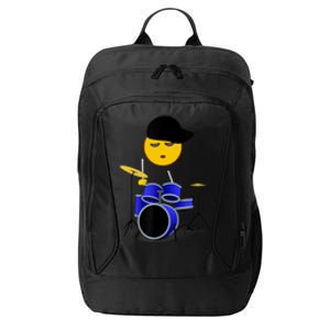 Boy Playing Drums Drummer Funny Emoticon City Backpack