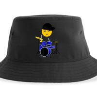 Boy Playing Drums Drummer Funny Emoticon Sustainable Bucket Hat