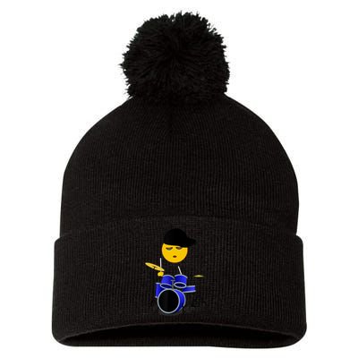 Boy Playing Drums Drummer Funny Emoticon Pom Pom 12in Knit Beanie