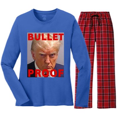 Bullet Proof Donald Trump 2024 Fight Fight Fight Trump Rally Women's Long Sleeve Flannel Pajama Set 