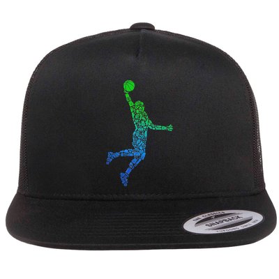 Basketball Player Dunking Symbols Basketball Flat Bill Trucker Hat