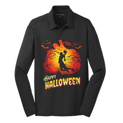 Basketball Player Dunk Silhouette Halloween Basketball Fan Silk Touch Performance Long Sleeve Polo