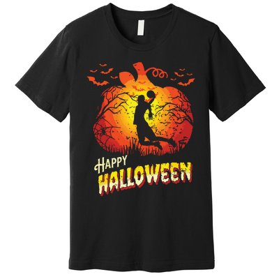 Basketball Player Dunk Silhouette Halloween Basketball Fan Premium T-Shirt