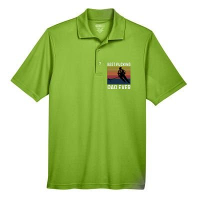 Best Pucking Dad Ever Funny Fathers Day Hockey Pun Gift Men's Origin Performance Pique Polo