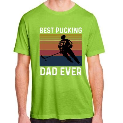 Best Pucking Dad Ever Funny Fathers Day Hockey Pun Gift Adult ChromaSoft Performance T-Shirt