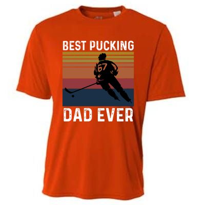 Best Pucking Dad Ever Funny Fathers Day Hockey Pun Gift Cooling Performance Crew T-Shirt