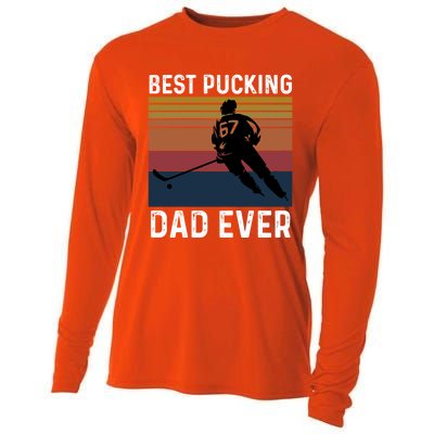 Best Pucking Dad Ever Funny Fathers Day Hockey Pun Gift Cooling Performance Long Sleeve Crew