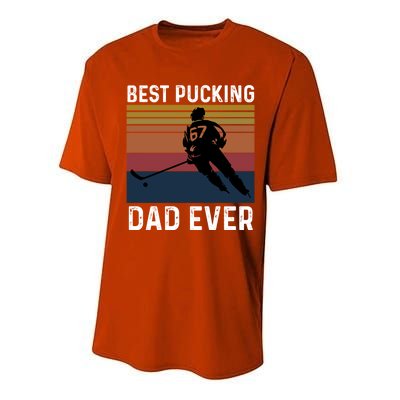 Best Pucking Dad Ever Funny Fathers Day Hockey Pun Gift Performance Sprint T-Shirt