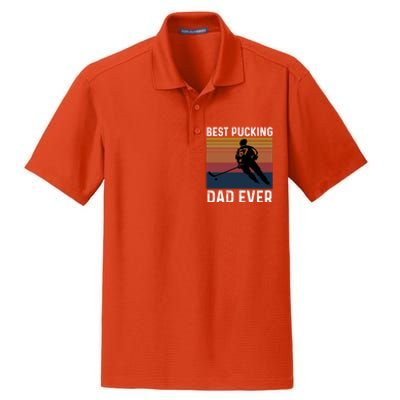 Best Pucking Dad Ever Funny Fathers Day Hockey Pun Gift Dry Zone Grid Polo