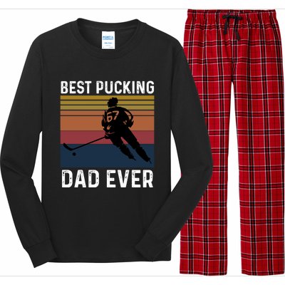 Best Pucking Dad Ever Funny Fathers Day Hockey Pun Gift Long Sleeve Pajama Set