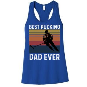 Best Pucking Dad Ever Funny Fathers Day Hockey Pun Gift Women's Racerback Tank