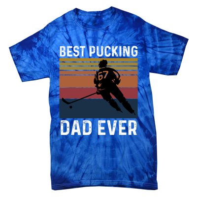 Best Pucking Dad Ever Funny Fathers Day Hockey Pun Gift Tie-Dye T-Shirt