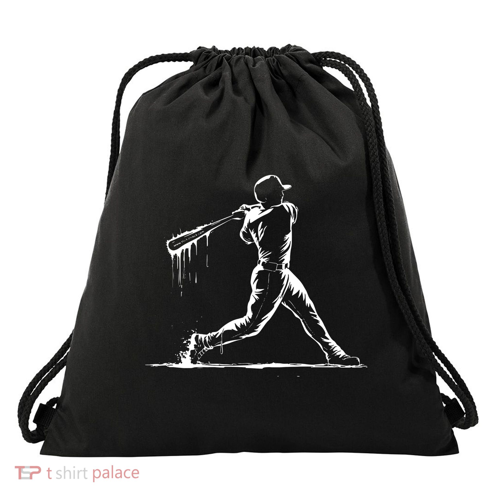 Baseball Player Drip Drawstring Bag