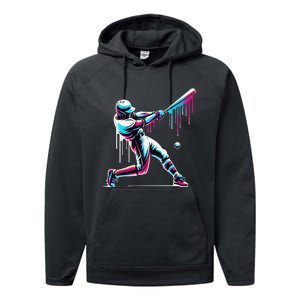 Baseball Player Drip Gift Performance Fleece Hoodie