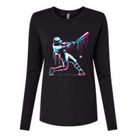 Baseball Player Drip Gift Womens Cotton Relaxed Long Sleeve T-Shirt