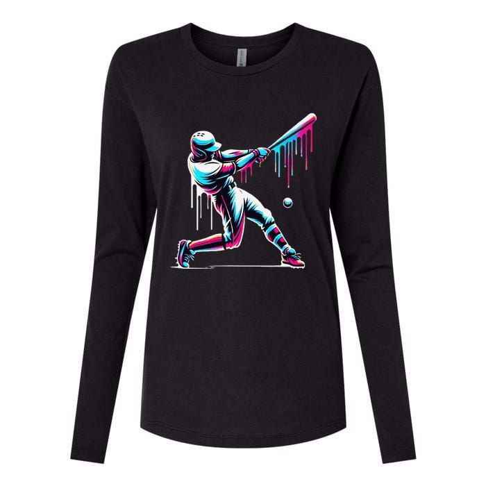 Baseball Player Drip Gift Womens Cotton Relaxed Long Sleeve T-Shirt