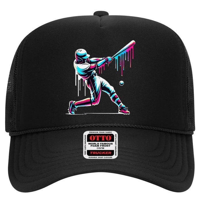 Baseball Player Drip Gift High Crown Mesh Back Trucker Hat