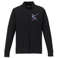 Baseball Player Drip Gift Performance Long Sleeve Polo