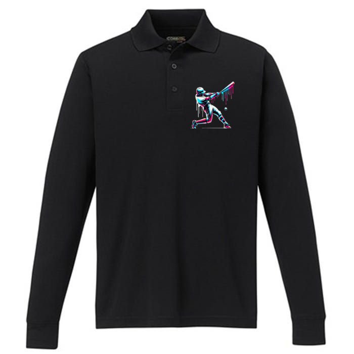 Baseball Player Drip Gift Performance Long Sleeve Polo