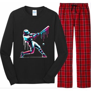 Baseball Player Drip Gift Long Sleeve Pajama Set