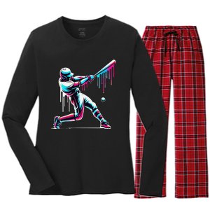 Baseball Player Drip Gift Women's Long Sleeve Flannel Pajama Set 