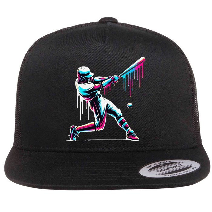 Baseball Player Drip Gift Flat Bill Trucker Hat