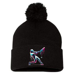 Baseball Player Drip Gift Pom Pom 12in Knit Beanie