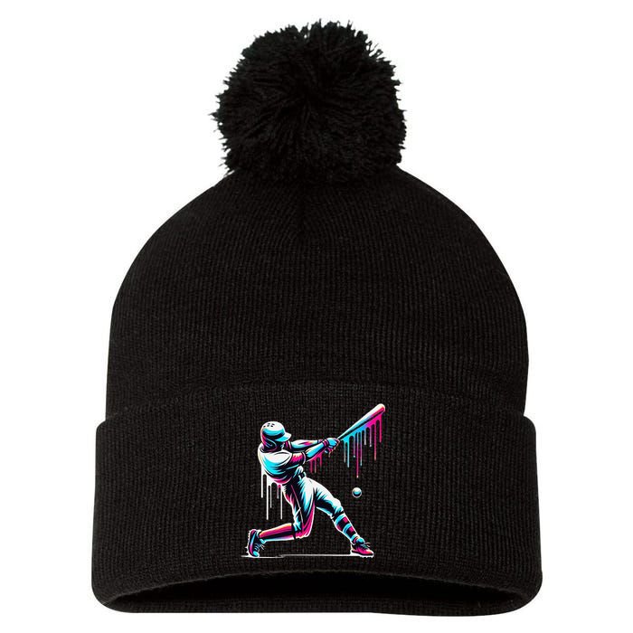 Baseball Player Drip Gift Pom Pom 12in Knit Beanie