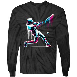 Baseball Player Drip Gift Tie-Dye Long Sleeve Shirt