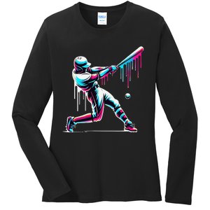 Baseball Player Drip Gift Ladies Long Sleeve Shirt