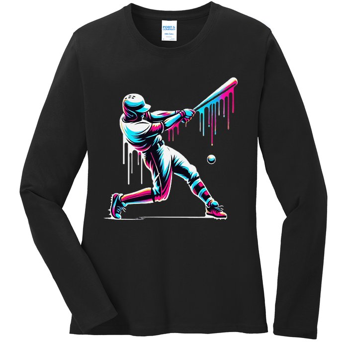 Baseball Player Drip Gift Ladies Long Sleeve Shirt