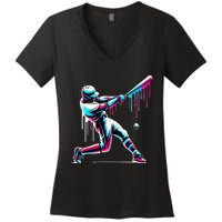 Baseball Player Drip Gift Women's V-Neck T-Shirt