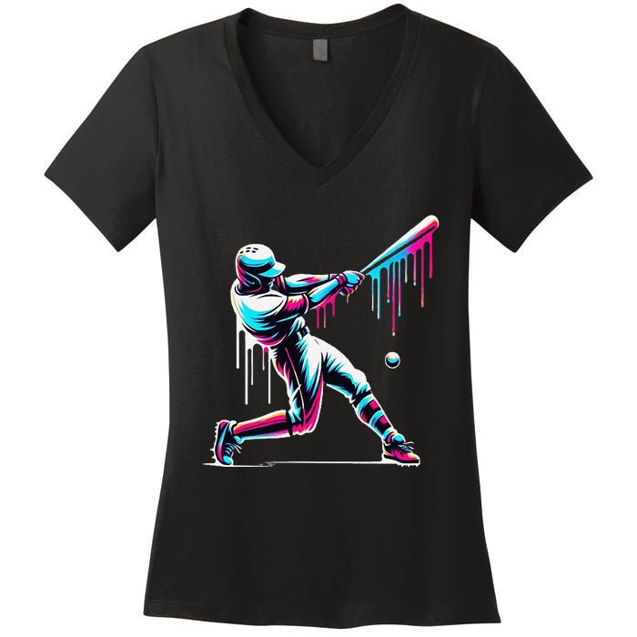 Baseball Player Drip Gift Women's V-Neck T-Shirt