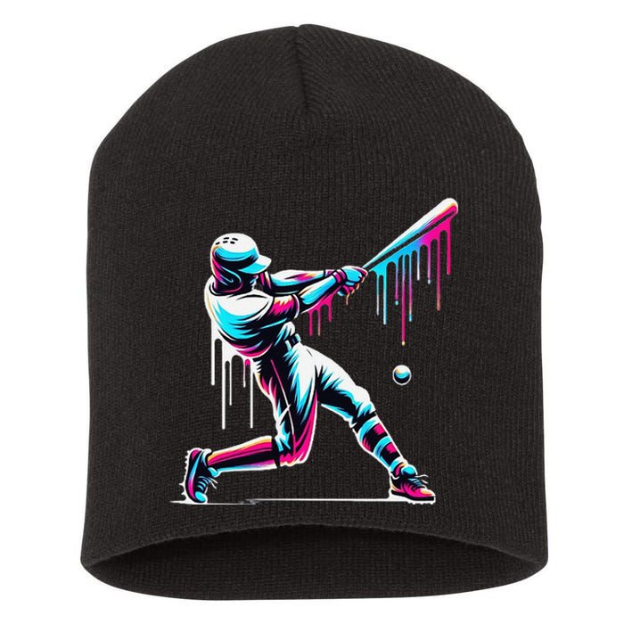 Baseball Player Drip Gift Short Acrylic Beanie