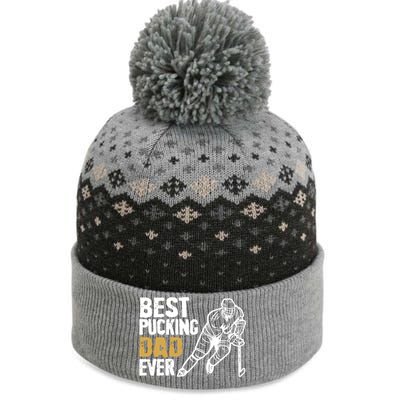 Best Pucking Dad Ever Retro Ice Hockey Coach On Father's Day Gift The Baniff Cuffed Pom Beanie