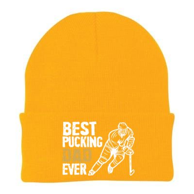 Best Pucking Dad Ever Retro Ice Hockey Coach On Father's Day Gift Knit Cap Winter Beanie