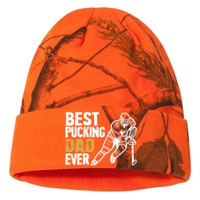 Best Pucking Dad Ever Retro Ice Hockey Coach On Father's Day Gift Kati Licensed 12" Camo Beanie