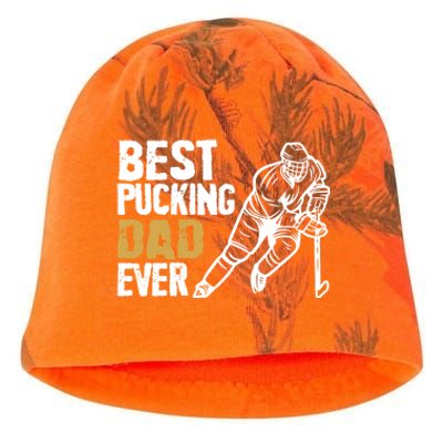 Best Pucking Dad Ever Retro Ice Hockey Coach On Father's Day Gift Kati - Camo Knit Beanie