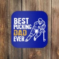 Best Pucking Dad Ever Retro Ice Hockey Coach On Father's Day Gift Coaster