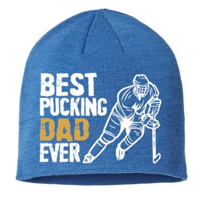 Best Pucking Dad Ever Retro Ice Hockey Coach On Father's Day Gift Sustainable Beanie