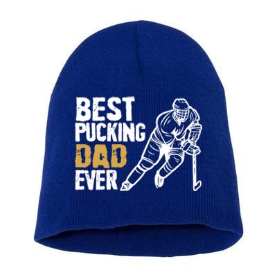 Best Pucking Dad Ever Retro Ice Hockey Coach On Father's Day Gift Short Acrylic Beanie